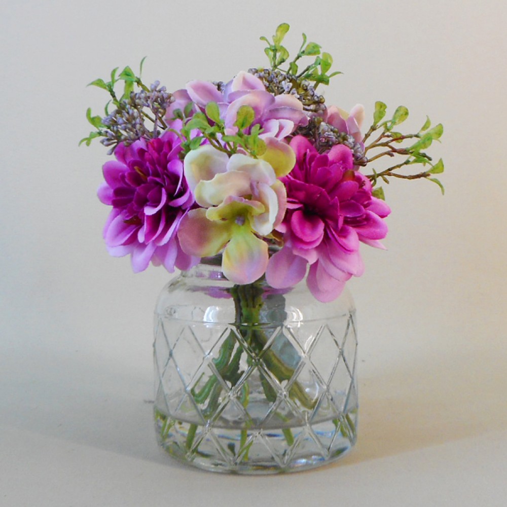 Artificial Flower Arrangements Dahlias And Hydrangeas Pink In Glass Vase